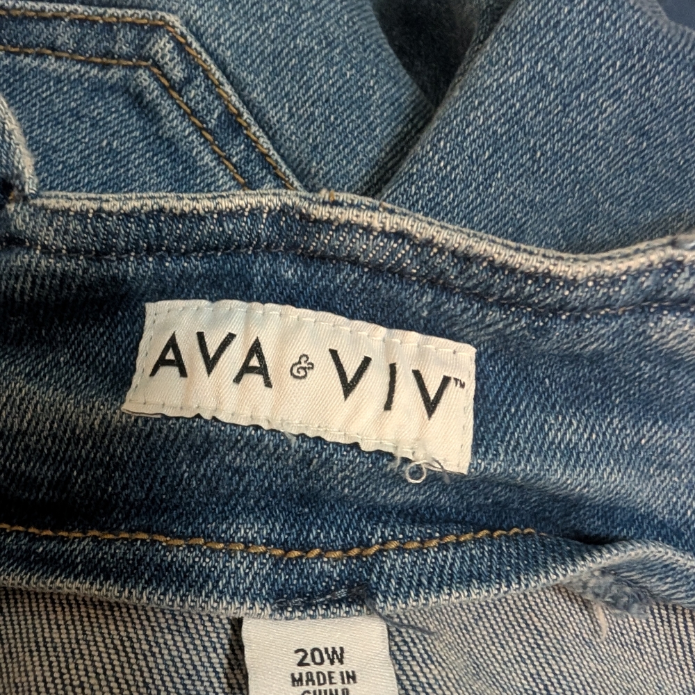 Ava & Viv 20W Denim Overalls With Ankle Slits & Side Zipper Stretchy - Picture 4 of 14